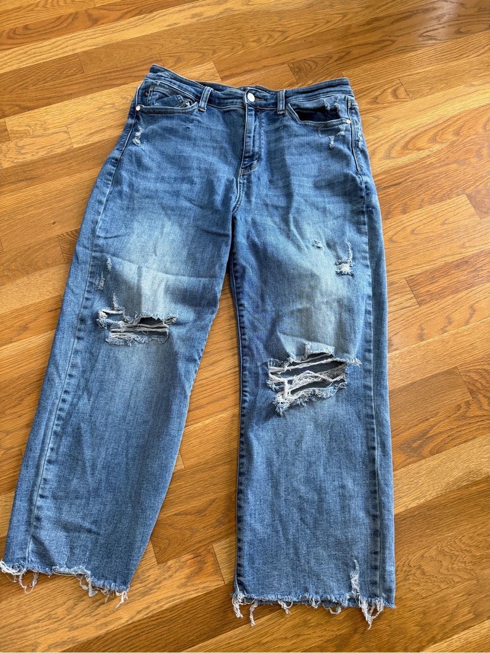 Judy Blue Distressed Medium Blue Wide Leg Jeans